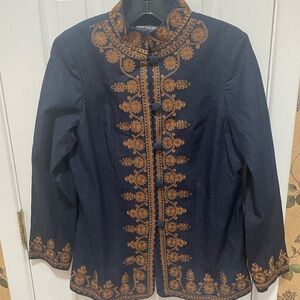 Navy denim Jacket with Gold Embroidery
